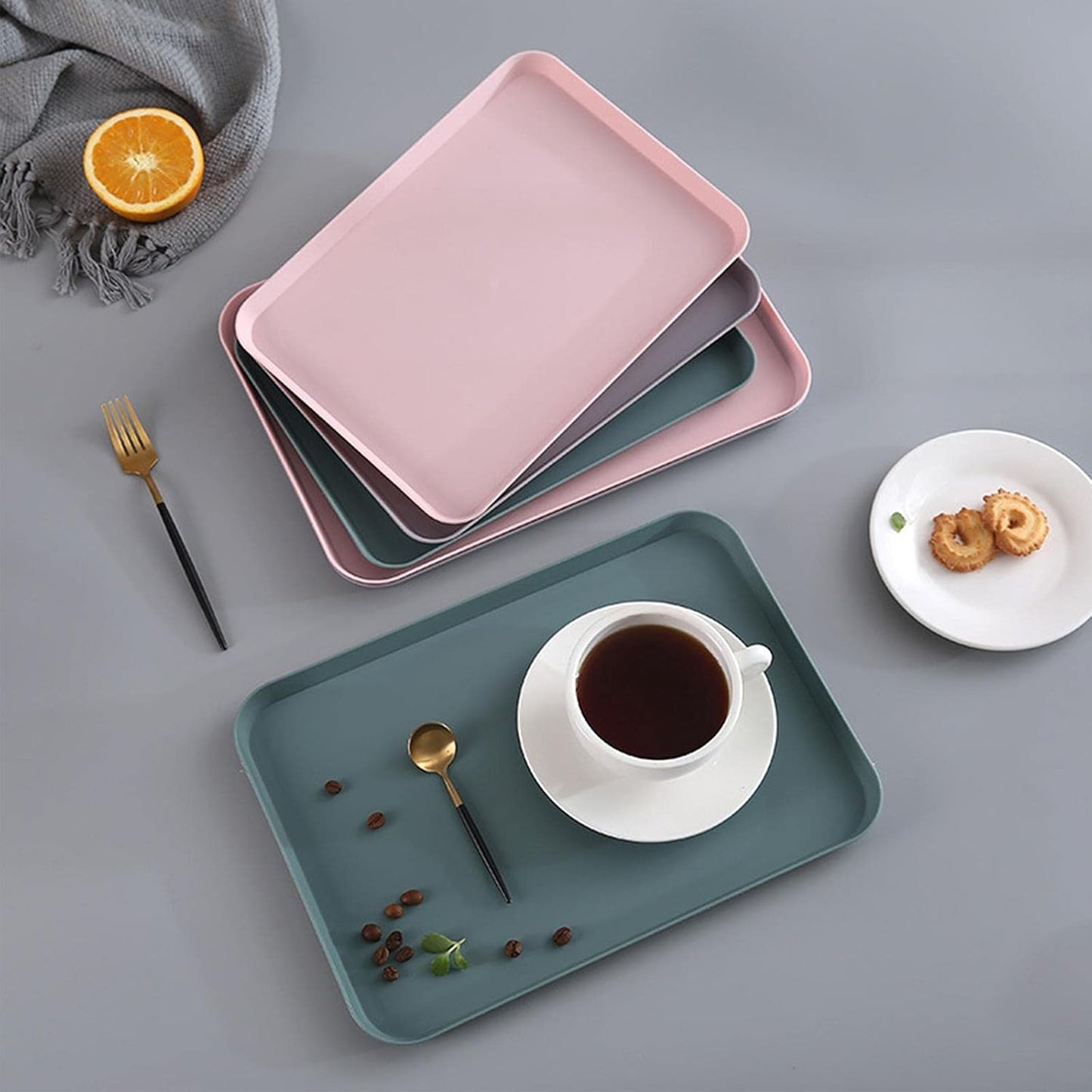 3 Pack 8 x 12 Inch Plastic Tray Blue - Restaurant Grade Non-Slip Tray Excellent for Weddings, Buffets, Birthday, Coffee Table, Kitchen & More