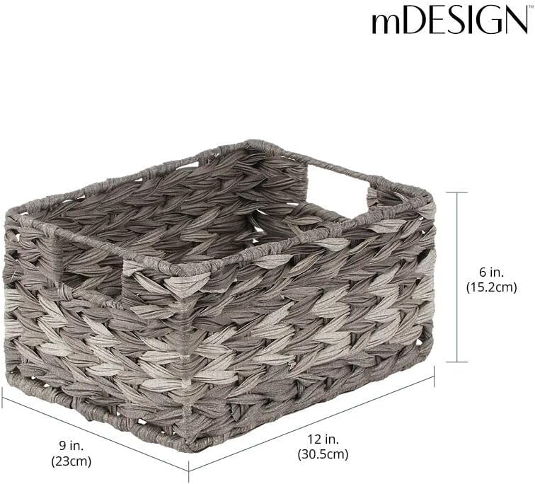 mDesign Woven Farmhouse Kitchen Pantry Food Storage Organizer Basket Bin Box - Container Organization for Cabinets, Cupboards, Shelves, Countertops - Store Potatoes, Onions, Fruit - 3 Pack, Gray Ombre