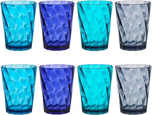 US Acrylic Optix Plastic Reusable Drinking Glasses (Set of 8) 14oz Rocks Cups in Coastal Colors | BPA-Free Tumblers, Made in USA | Top-Rack Dishwasher Safe