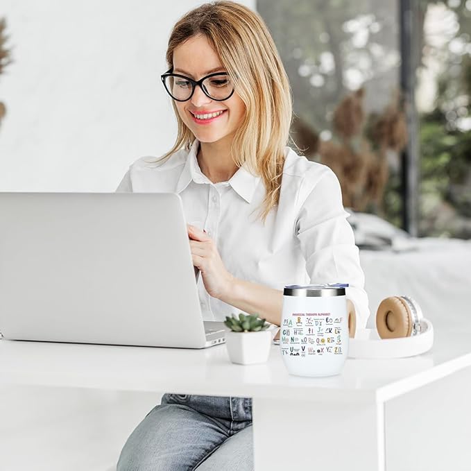 Occupational Therapy Gifts Wine Tumbler,Therapist Gifts PT Month Birthday Christmas Thank You Gift for Women PTA Physical Therapy Coffee Cup Insulated Stainless Steel 12oz Wine Glass with Lid, Straw