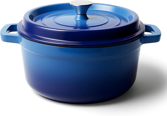 7 Quart Dutch Oven Pot with Lid, Non Stick Enameled Cast Iron Dutch Oven for Bread Baking, Heavy-Duty, Oven Safe Ceramic Cookware Up to 500°F for Baking, Braising, Stews, Roasting, Blue
