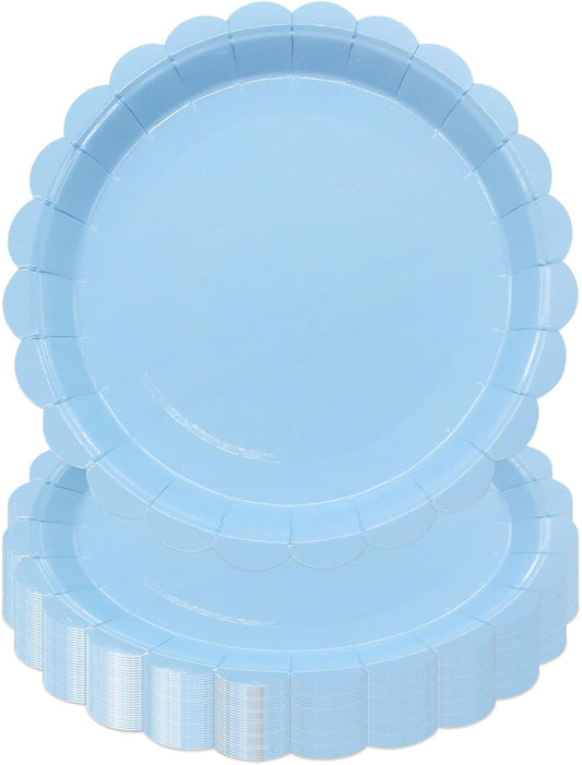 50Pcs Light Blue Paper Plates Blue Party Supplies 9 Inch Disposable Dessert Plates Birthday Party Plates for Valentines Tea Party Baby Shower Wedding Graduation Picnic BBQ