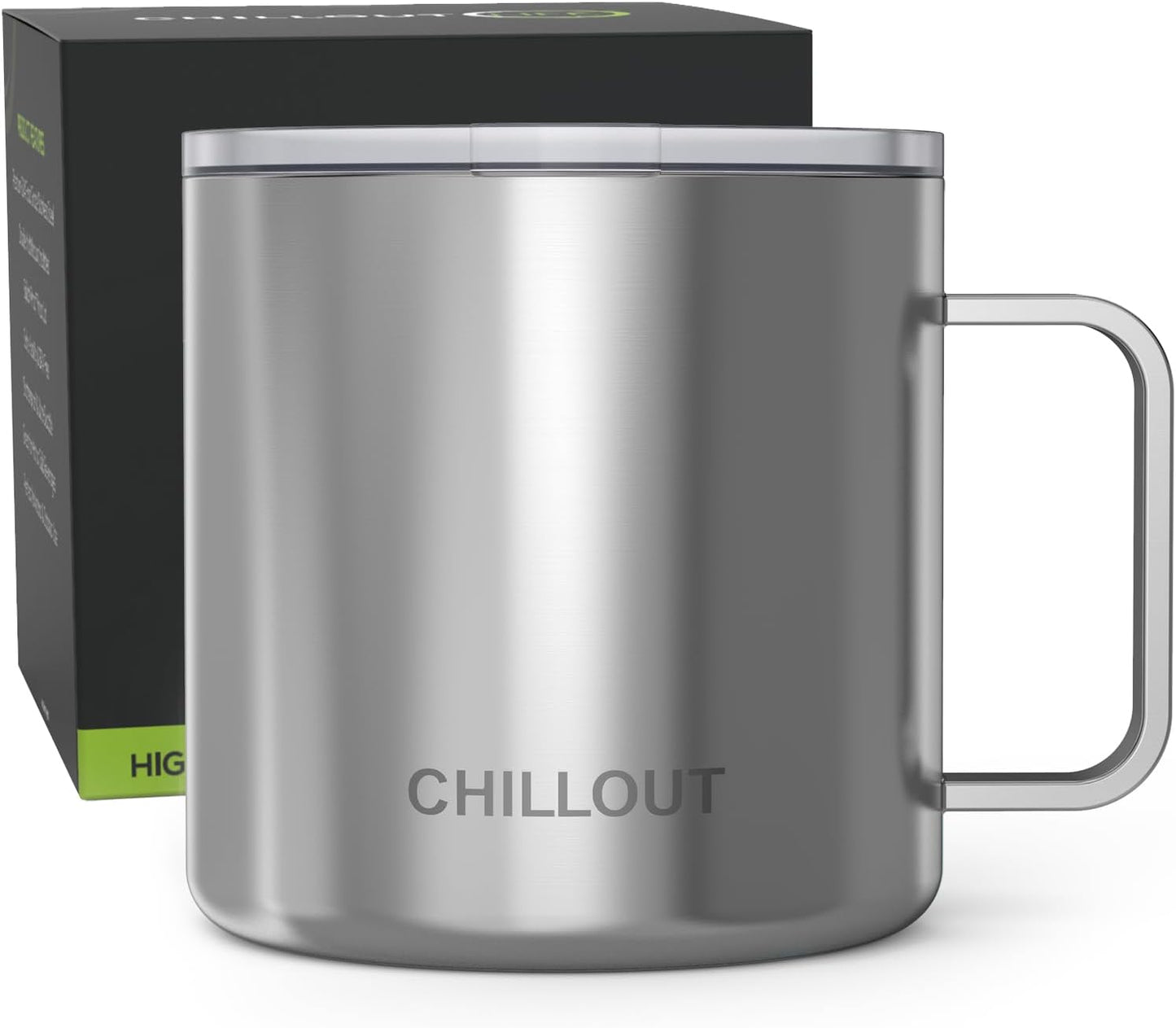 CHILLOUT LIFE Stainless Steel 16 oz Vacuum Insulated Coffee Mug with Handle and Lid, Large Thermal Camping Coffee Mug Cup with Durable Sliding Lid for Men & Women, Keeps your Beverages Hot & Cold