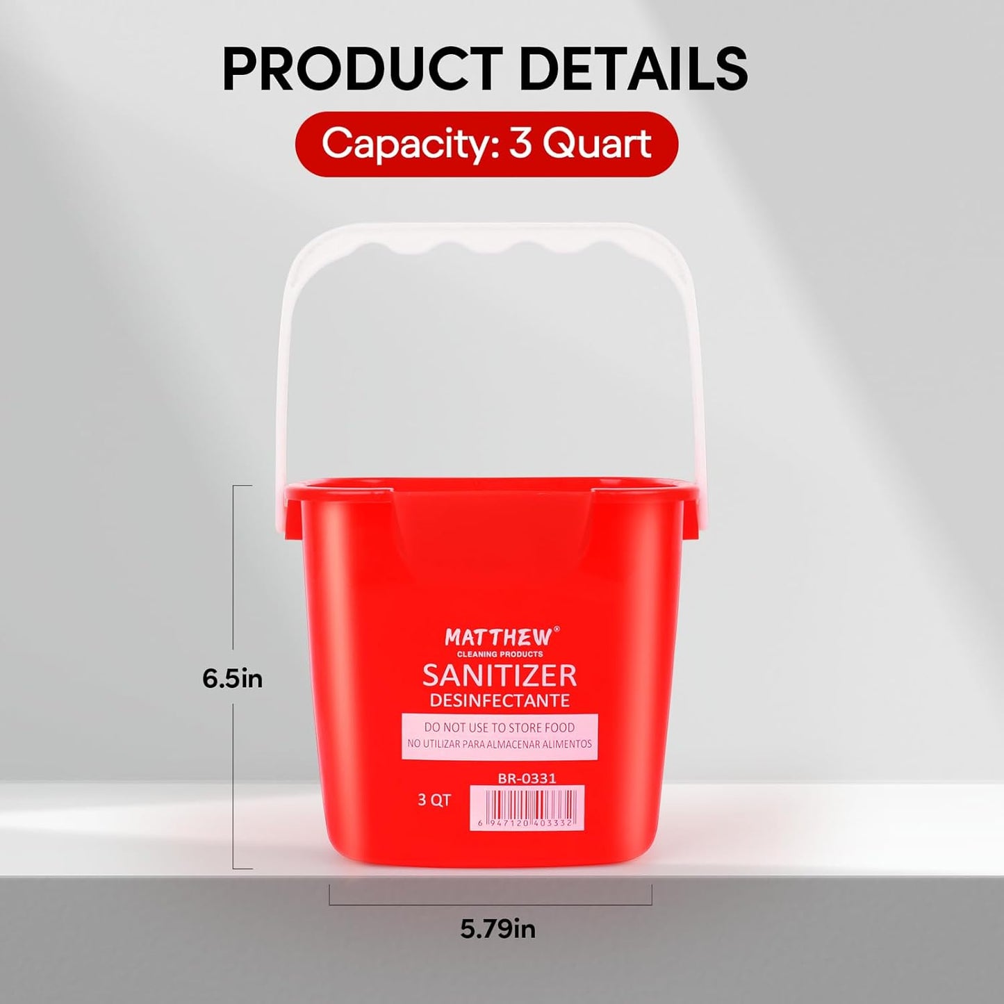 Matthew Red&Green&Blue Detergent and Sanitizing Cleaning Bucket 3 Quart Cleaning Pail,Set of 3 Square Containers,Built-In Spout w/Handle,Wash Rinse Sanitize Handwash Bucket,Incl.3Pcs Microfiber Cloths