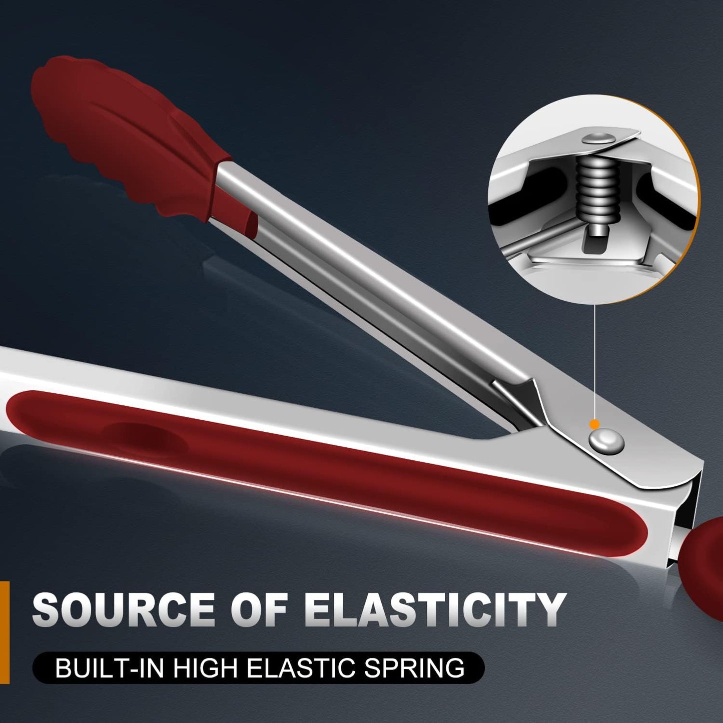 Tongs For Cooking - 7",9" and 12 inch Kitchen Tong with Silicone Tip,Heat Resistant 600 Degrees Metal Locking Tongs - for cooking,Salad and Barbecue,Red Set of 3