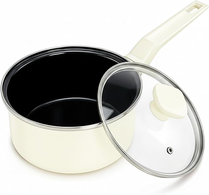 ZOOFOX Ceramic Sauce Pan with Lid, 1.5 Quarts Nonstick Small Cooking Pot with Stay-Cool Handle, Kitchen Non Toxic Soup Pot for Multipurpose Use, PTFE, PFOA and PFAS Free, Compatible All Stovetops