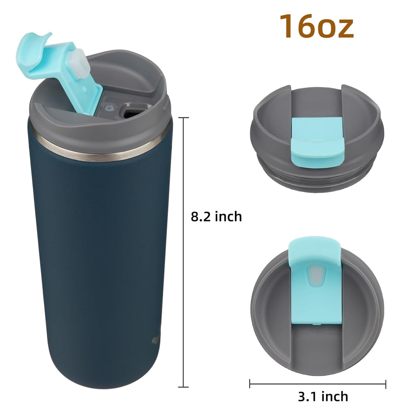 Tumbler with Lid, 16 oz Travel Coffee Mug Double Wall Vacuum Stainless Steel Thermal Metal Cup Insulated Water Bottle,Navy Blue
