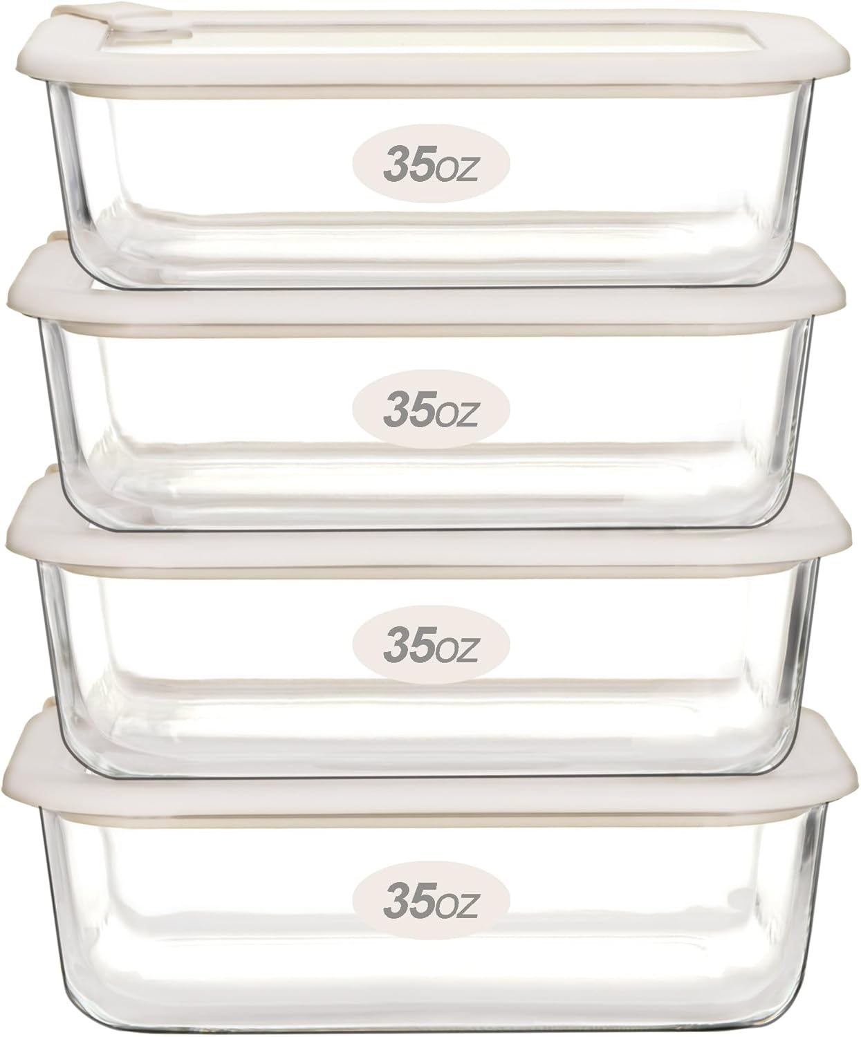 Urban Green Glass Food Storage Containers with Glass Lids, Microwave Safe Food Container Set, Airtight Food Container Set, LeakProof, 100% Plastic Free, White Color, 4pack