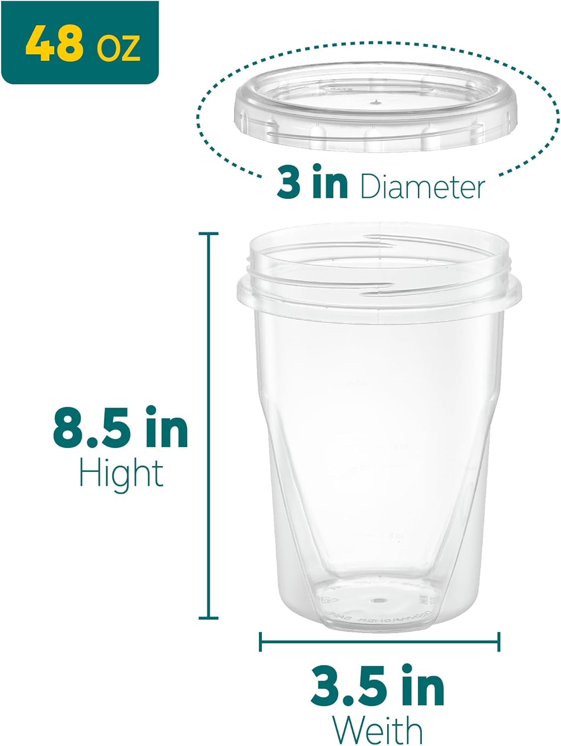 PLASTICPRO 6 Pack Twist Cap Food Storage Containers with Clear Screw on Lid- 48 oz Reusable Meal Prep Containers - Large Freezer Containers Microwave Safe Clear Plastic Food Storage