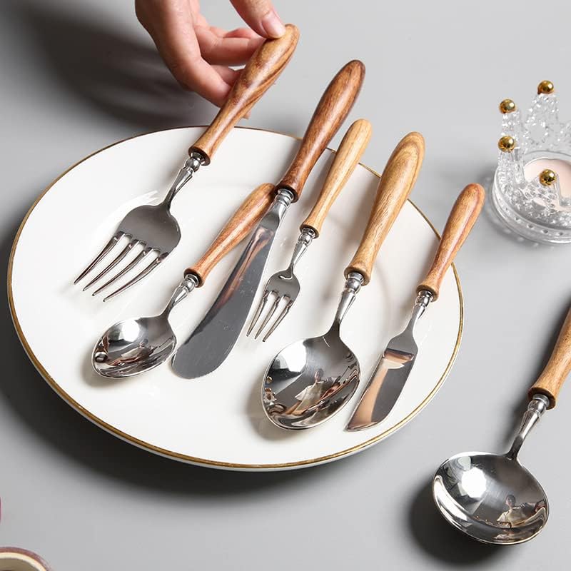 4 Pcs Flatware Set with Wood Handle, 304 Stainless Steel Silverware Cutlery Set for 1, Protable Tableware Set for Travel And Champing, Eating Utensils with Knife Fork Spoon