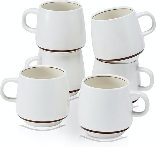 11 Ounce Porcelain Coffee Mugs Set of 6 with Handle Perfect for Coffee, Tea, Milk, Chocolate and Latte, Ceramic Coffee Cups Set for Man and Woman (Brown)