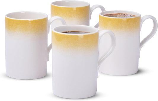 Portmeirion Potters 9oz Ceramic Mug (Set of 4) - Handcrafted Coffee Mugs with Yellow Mists - Dishwasher, Microwave, Freezer Safe - Earthenware Mugs for Tea & Coffee Lovers, Unique Mug Set (Yellow)