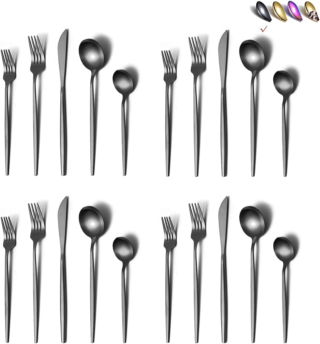 Stainless Steel Flatware Set, Titanium Plated, 40-Piece Service Set for 8 (Matte Black)