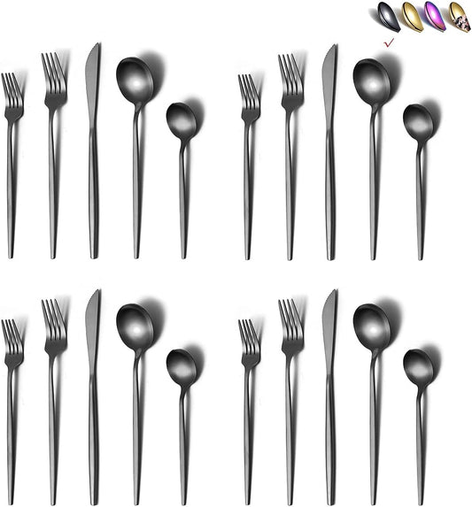 Stainless Steel Flatware Set, Titanium Plated, 40-Piece Service Set for 8 (Matte Black)