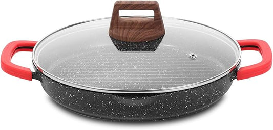 ESLITE LIFE Nonstick Grill Pan for Indoor Cooking, Versatile Induction Square Large Grilling Skillet Steak Pan for Stove Tops, PTFE & PFOA Free (Black, 11" w/Round & Lid & Tongs)