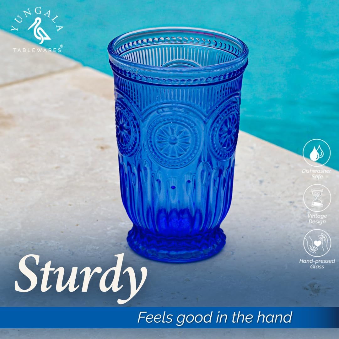 Yungala Cobalt Blue Highball Glasses set of 6 tall drinking glasses for tablesetting with cobalt blue glassware dishwasher friendly made without lead