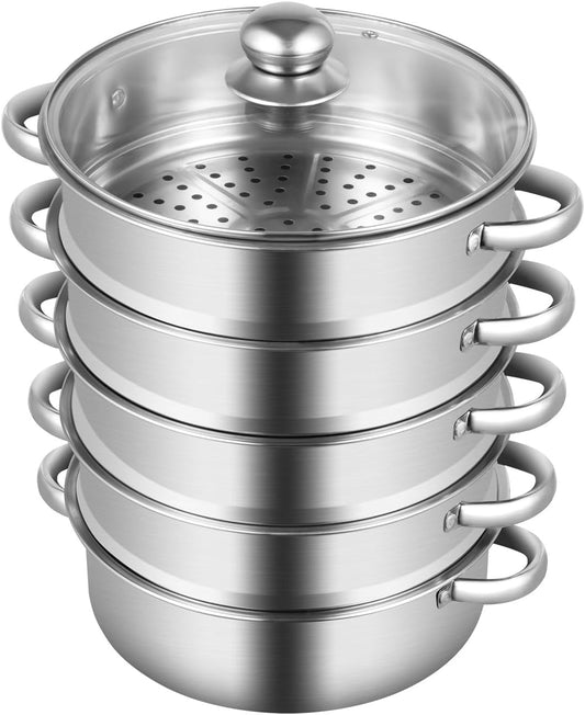 Stainless Steel Steamer Pot 5 Tier 26cm, Food Steamer Steam Pots With Lid, Steam Pots For Cooking Vegetables Dumpling Seafood Soups Stews Pasta