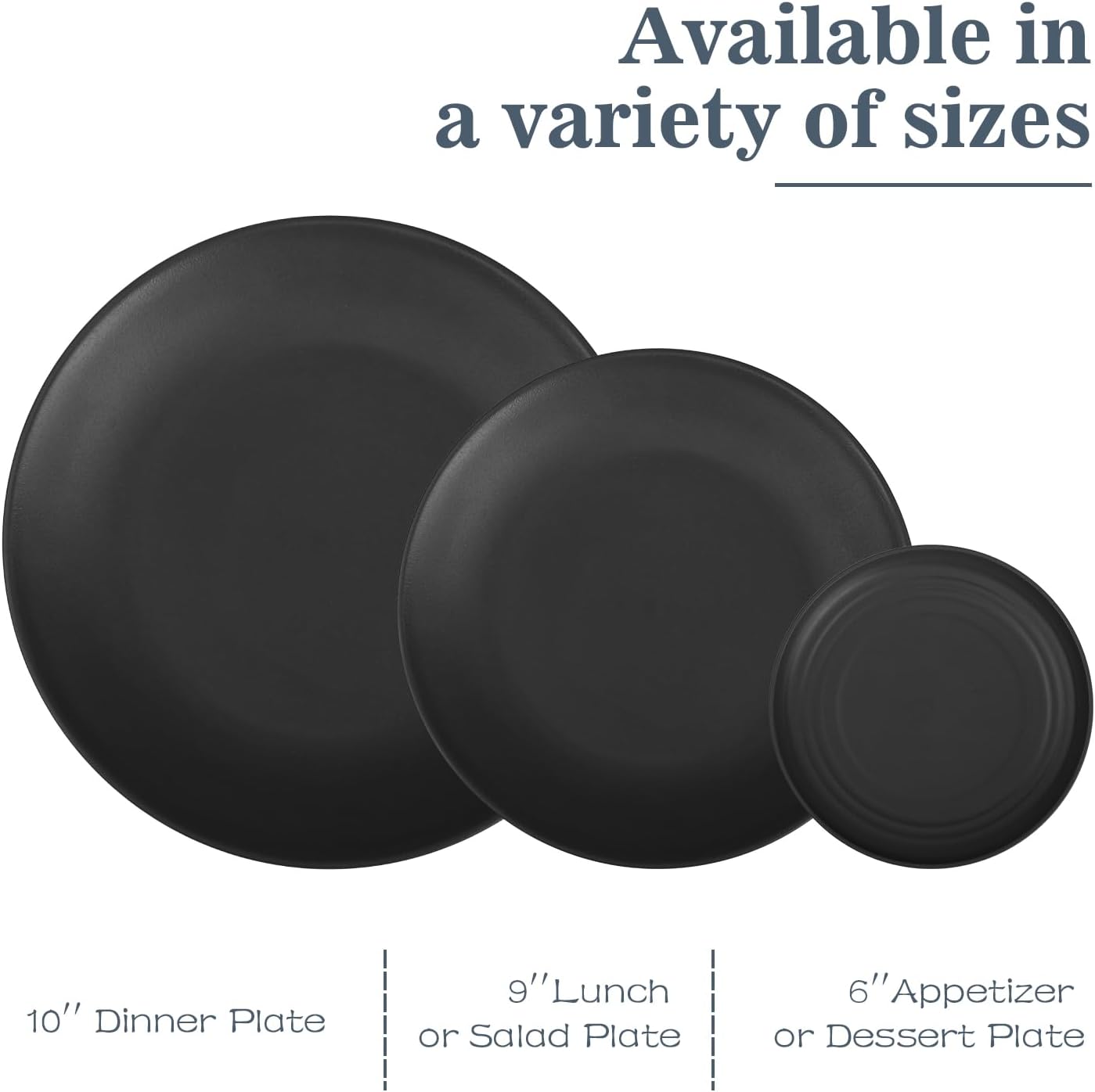 Wheat Straw Dinnerware Sets 40 PCS- Unbreakable Dishes Set for 8, Dishwasher and Microwave Safe Plates and Bowls Sets, Reusable Plastic Plates, Bowls, Drinking Cups for Camping, Party - Black