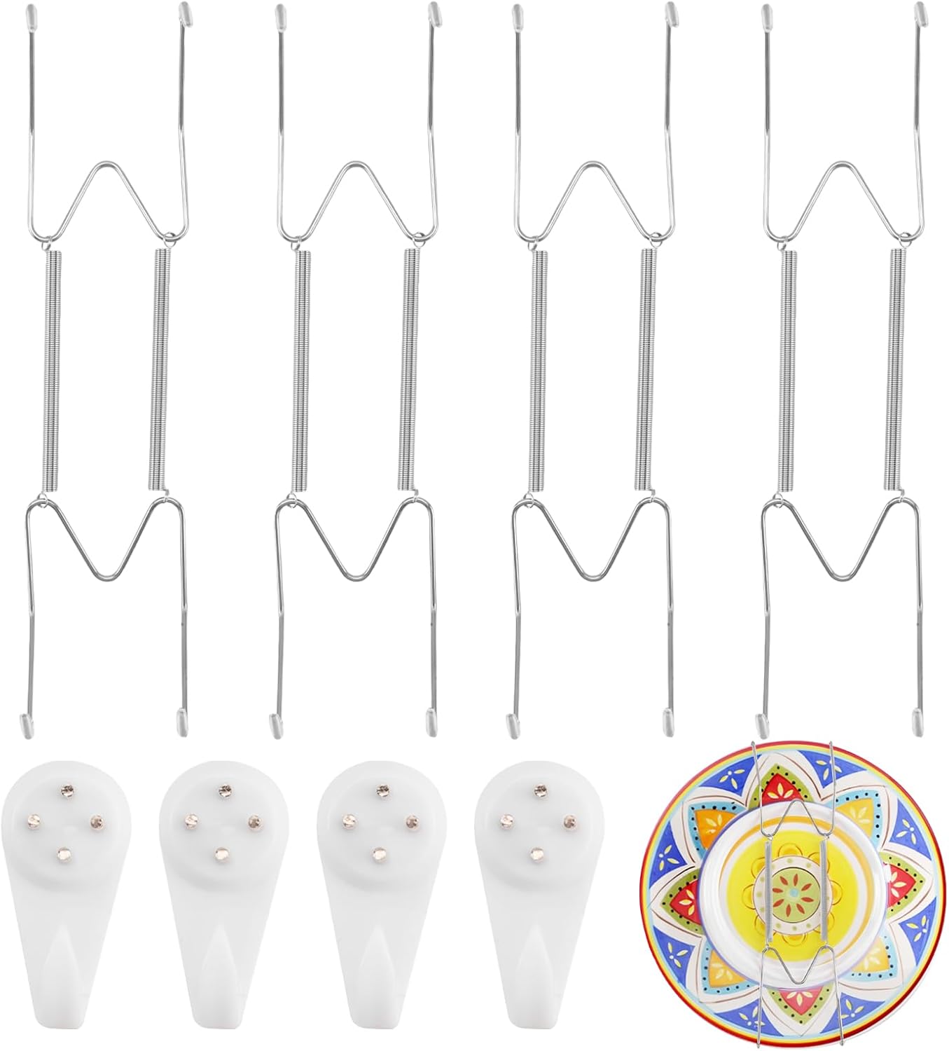 4 Pack Plate Hangers for The Wall Suitable for 9-11 inch Small Decorative Plate, Invisible Stainless Steel Plate Hangers for Display with Wall Hooks, for Plates/Platter/Dish/Picture(Silver)