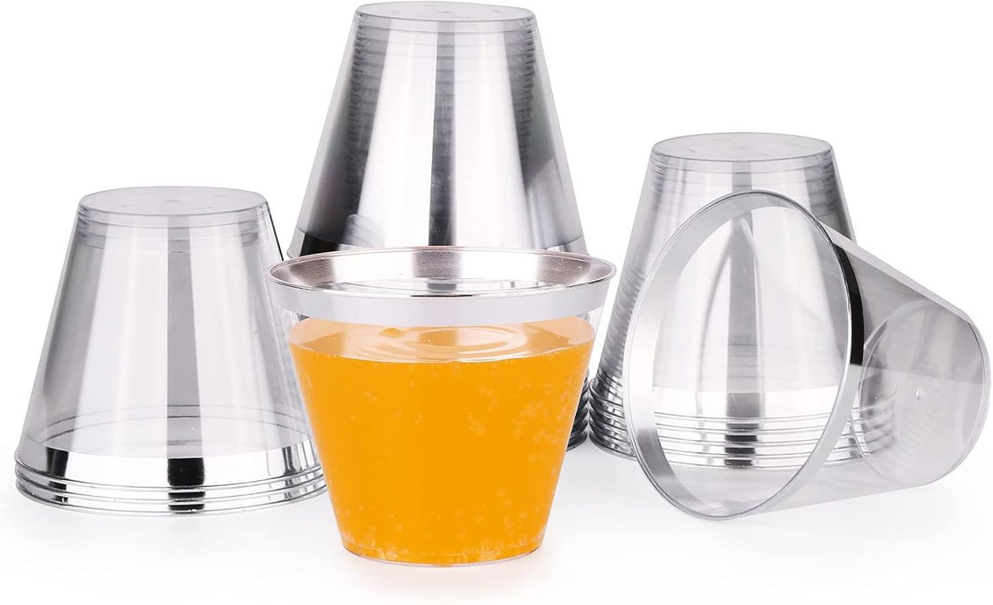 FULING 175 Pieces Silver White Dinnerware Set For 25 Guest Disposable Tableware Plastic Cutlery 5-Sets, With 12oz Cups, Knife, Fork, Spoon, Dinner Paper Each 25 Pieces For Wedding, Birthday, Party