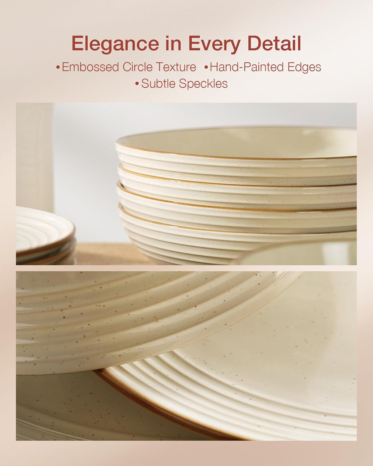 Famiware Jupiter Dinnerware Set, Plates and Bowls Dish Sets for 6 (18 Pieces), Microwave and Dishwasher Safe Stoneware Speckled Tableware, Chip and Scratch Resistant, Vanilla White