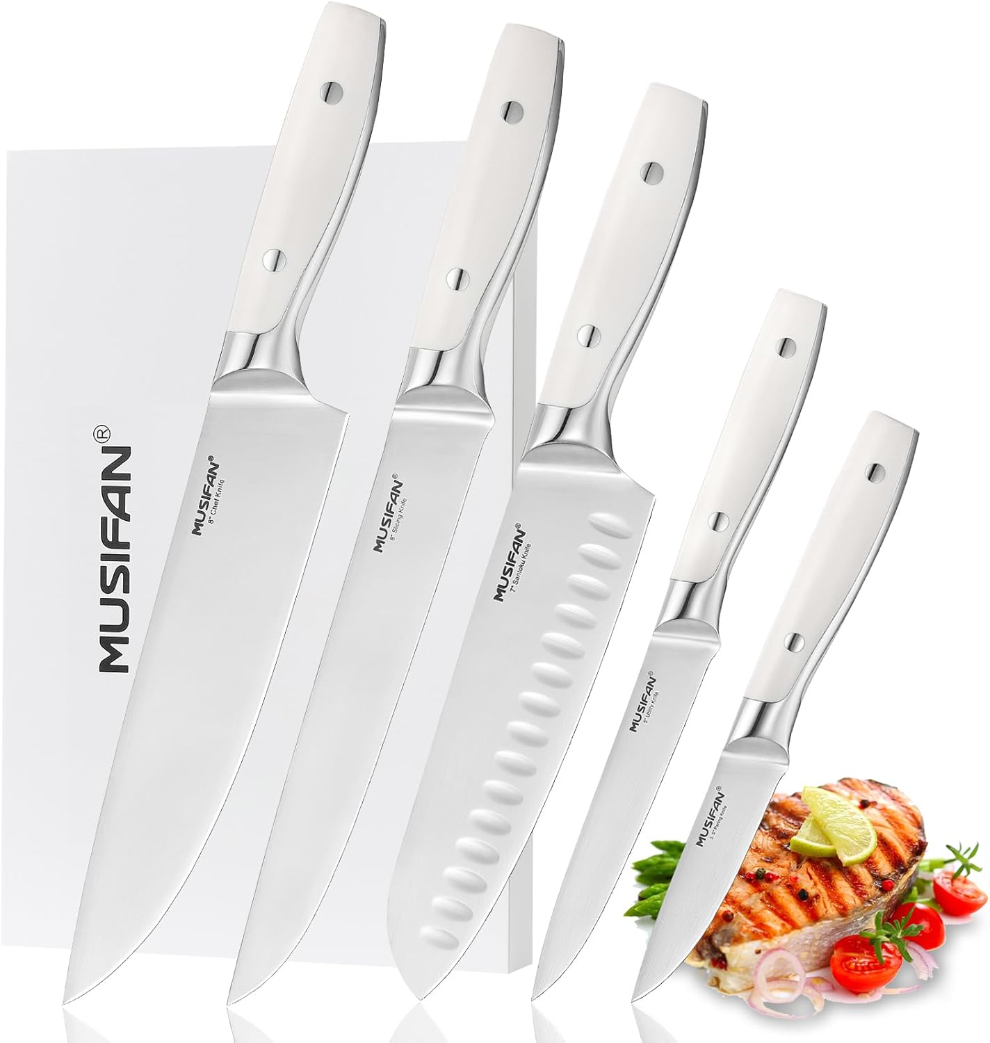 5-Piece Chef Knife Set, Professional Ultra Sharp Kitchen Knives For Cooking High Carbon Stainless Steel, With Ergonomic Handle Design (five)
