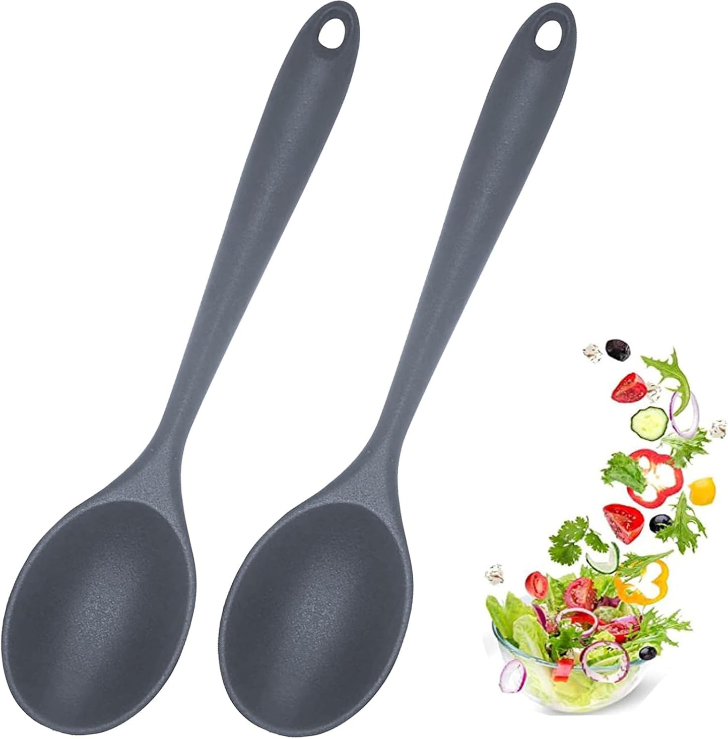 2 Pcs Silicone Nonstick Mixing Spoon, Silicone Spoons for Cooking Heat Resistant, Cooking Utensil for Kitchen Cooking Baking Stirring Serving (Grey)