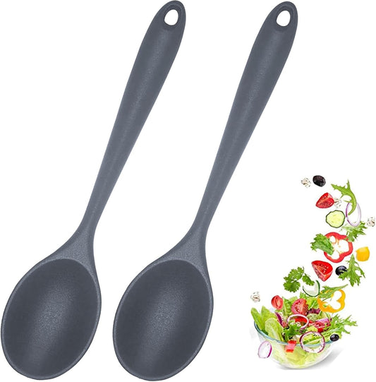 2 Pcs Silicone Nonstick Mixing Spoon, Silicone Spoons for Cooking Heat Resistant, Cooking Utensil for Kitchen Cooking Baking Stirring Serving (Grey)