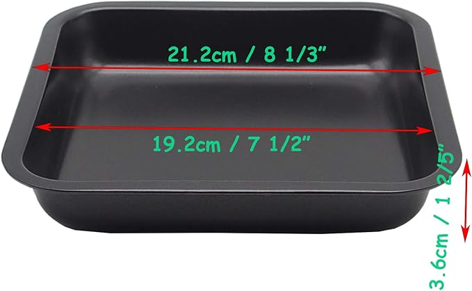 2pcs Mini Baking Pans 8 X 8 Inch (Inner 7.5 X 7.5) Square Cake Pan Bread Pan Nonstick Heavy Carbon Steel Bakeware