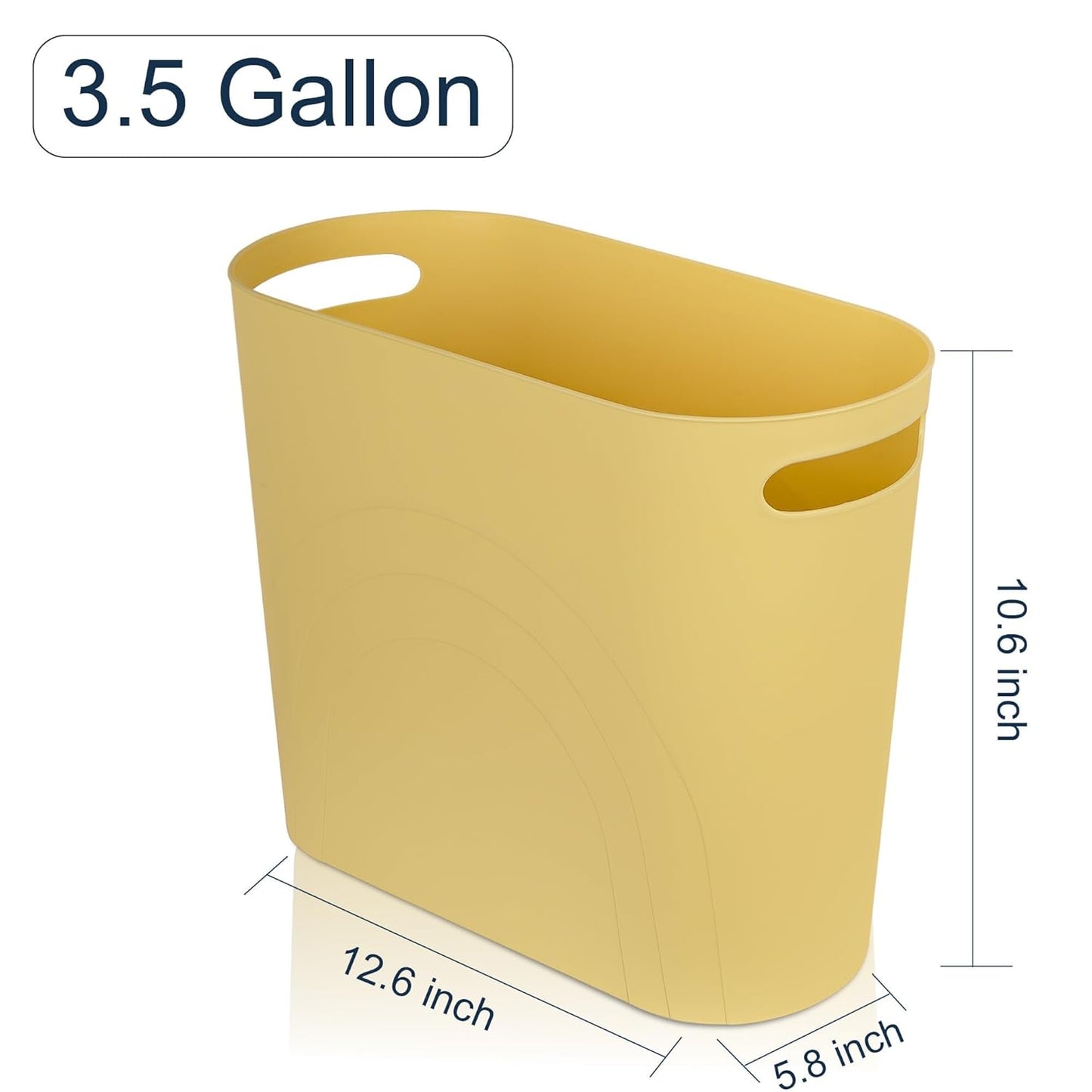 rejomiik Small Trash Can, 3.5 Gallon Slim Garbage Can Plastic Waste Basket with Handles Container Bin for Narrow Spaces Bathroom, Bedroom, Kitchen, Office at Home, Yellow