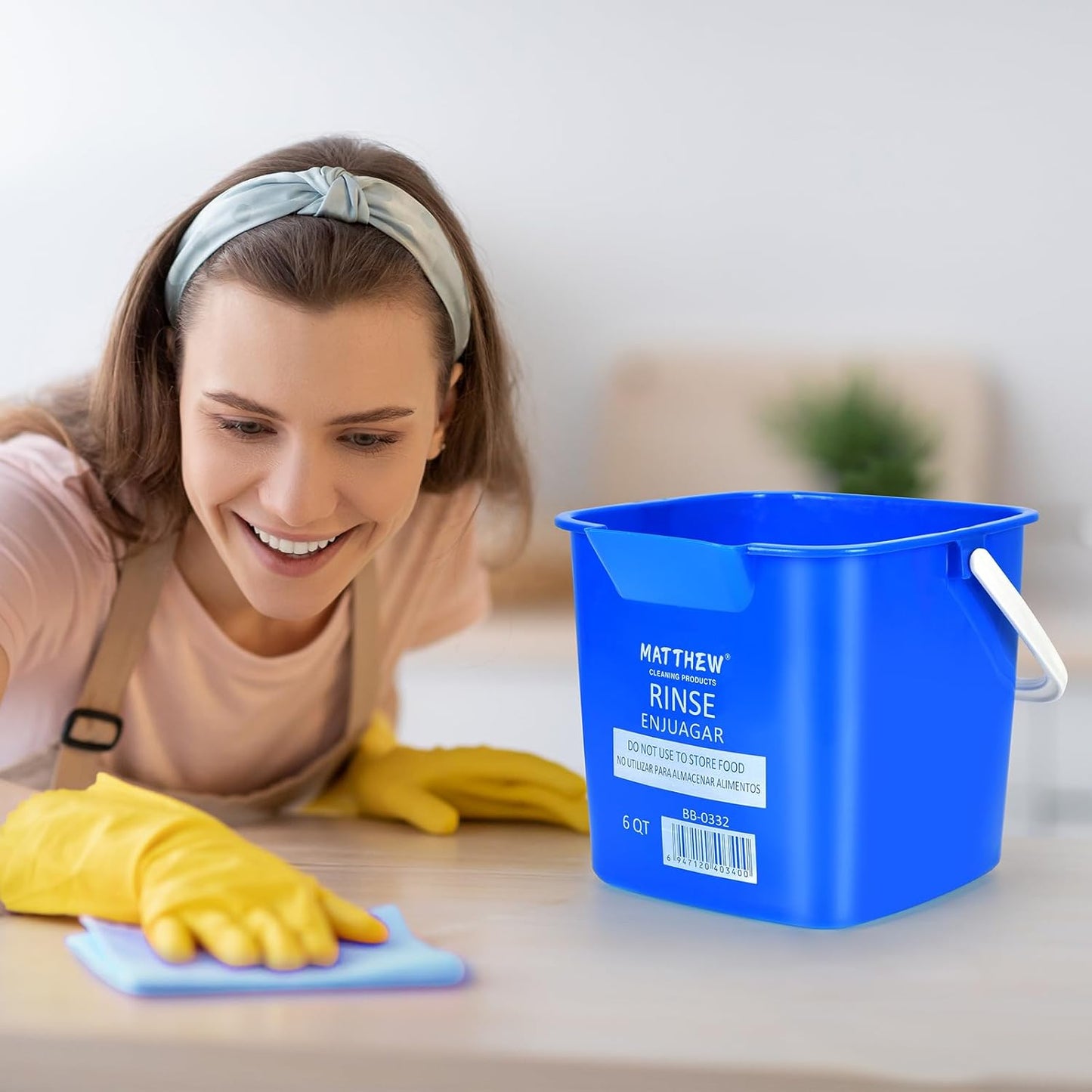 Matthew Red&Green&Blue Detergent and Sanitizing Cleaning Bucket 6 Quart Cleaning Pail,Set of 3 Square Containers,Built-In Spout w/Handle,Wash Rinse Sanitize Handwash Bucket,Incl.3Pcs Microfiber Cloths