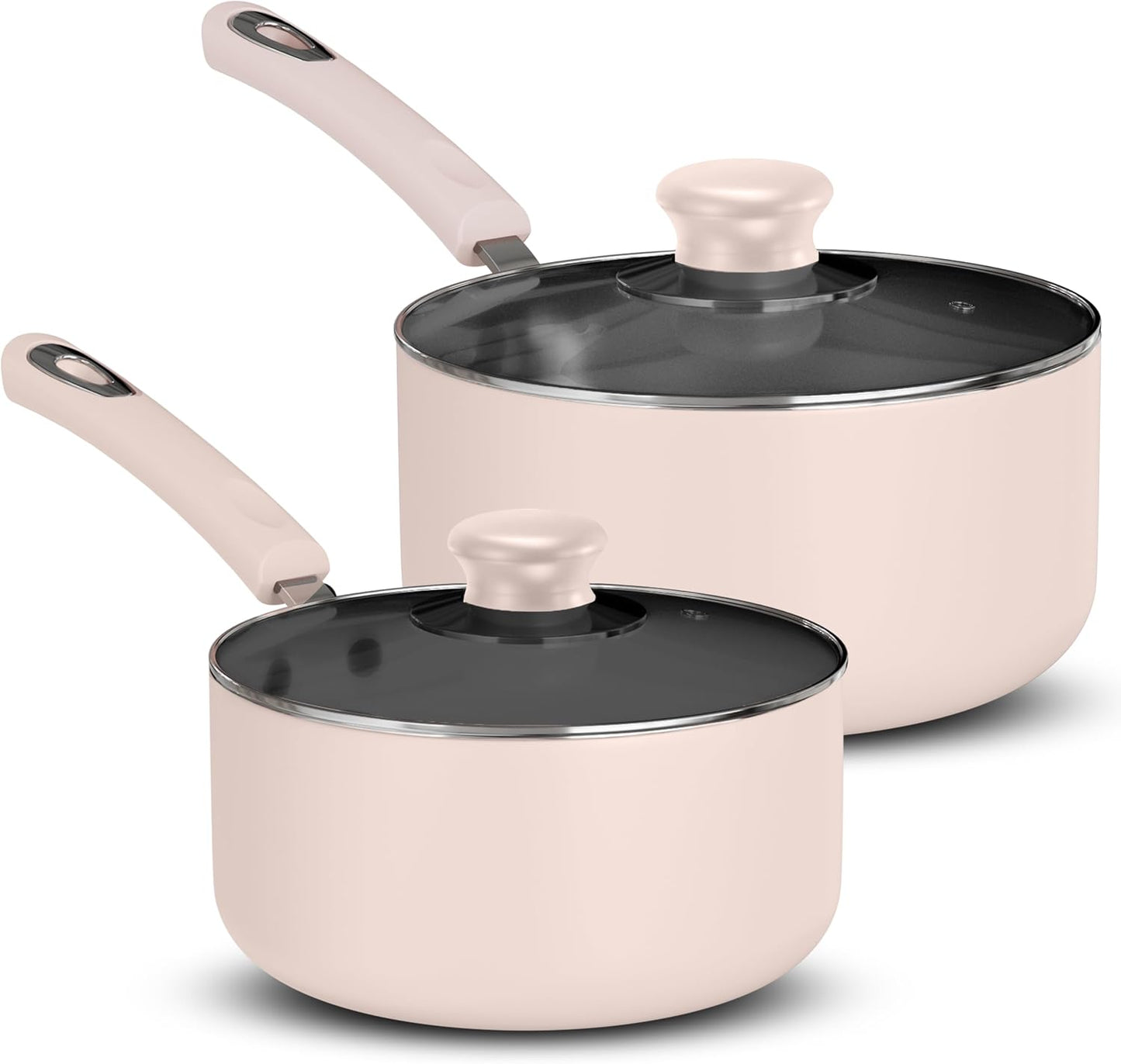 Utopia Kitchen Nonstick Stock Pot Saucepan Set with Lids, 1 Quart and 2 Quarts Multipurpose Stock Pots Set for Home, Kitchen or Restaurant, Pink & Black