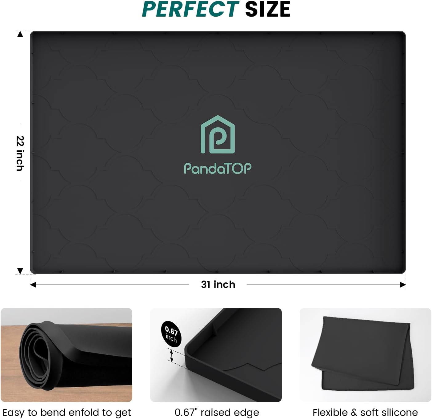 Under Sink Mat, 31" x 22" Silicone Kitchen Cabinet Tray, Waterproof & Flexible Under Sink Liner for Kitchen Bathroom and Laundry Room(Black)