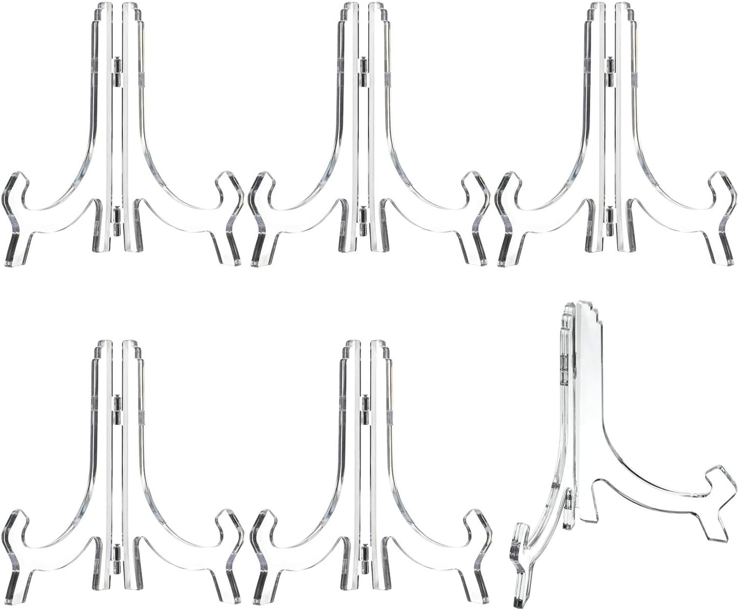 HESTYA 6 Pack 7 Inch Acrylic Easel Stand, Display Stand, Plate Holder for Display, Photo Holder Picture Frame Book(Clear)