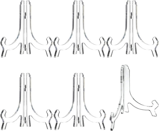 HESTYA 6 Pack 7 Inch Acrylic Easel Stand, Display Stand, Plate Holder for Display, Photo Holder Picture Frame Book(Clear)