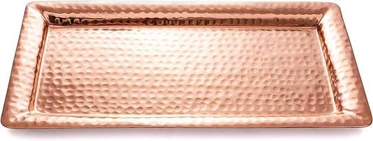 Monarch Abode Hand Hammered Aluminum Serving Tray, 16-Inch Copper Plated– Rectangle Serving Platter, Large Serving Tray for Party, Fruit Platter, Dessert Trays, Serving Dishes