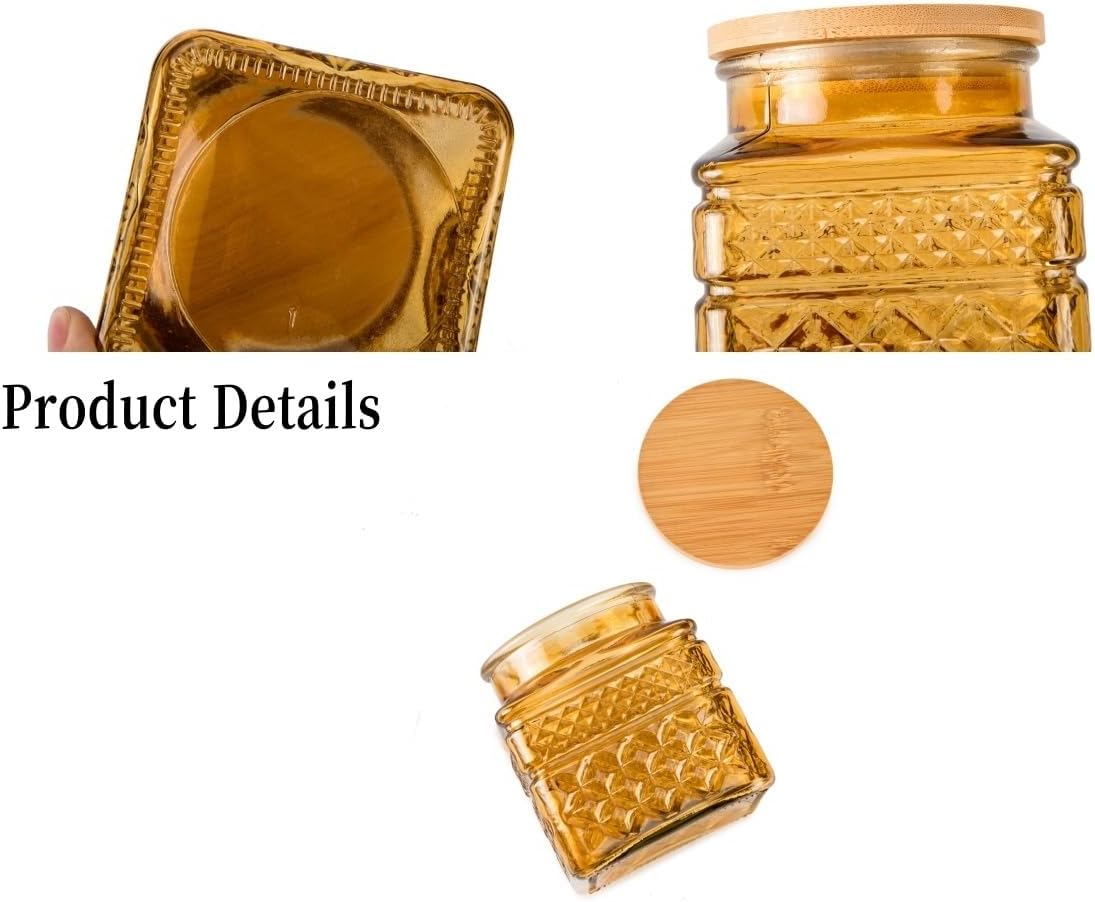 Glass Storage Canister with Airtight Lids, 20.3 oz Candy Jar Cute Jar for Ground Coffee, Tea Bag, Snacks Vintage Decorative Glass Jars for Coffee Bar Kitchen Counter Table