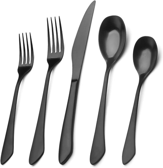 Matte Black Silverware Set, 40-Piece Stainless Steel Flatware Set Service for 8, Satin Finish Tableware Cutlery Set for Home and Restaurant, Dishwasher Safe