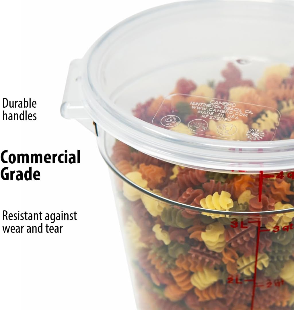Cambro Food Storage Container with Lid (2 Pack) - Round Series - 4 QT (Quart) - Commercial Grade for Food Prep (Clear)