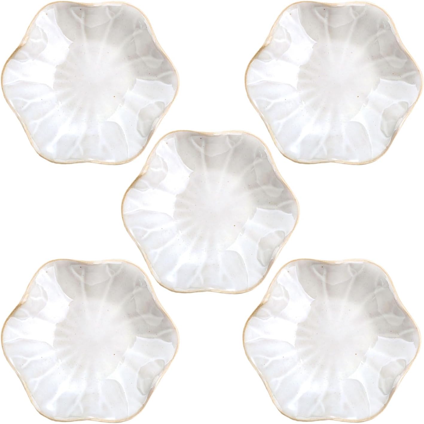VanEnjoy White Flower Plates Ceramic Floral Dishes Small Dipping Sauce Cups Soy Sauce Dish Prep Bowls - Set of 5