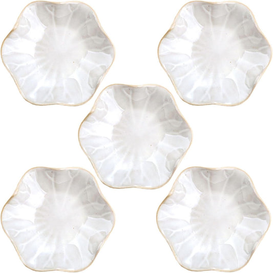VanEnjoy White Flower Plates Ceramic Floral Dishes Small Dipping Sauce Cups Soy Sauce Dish Prep Bowls - Set of 5