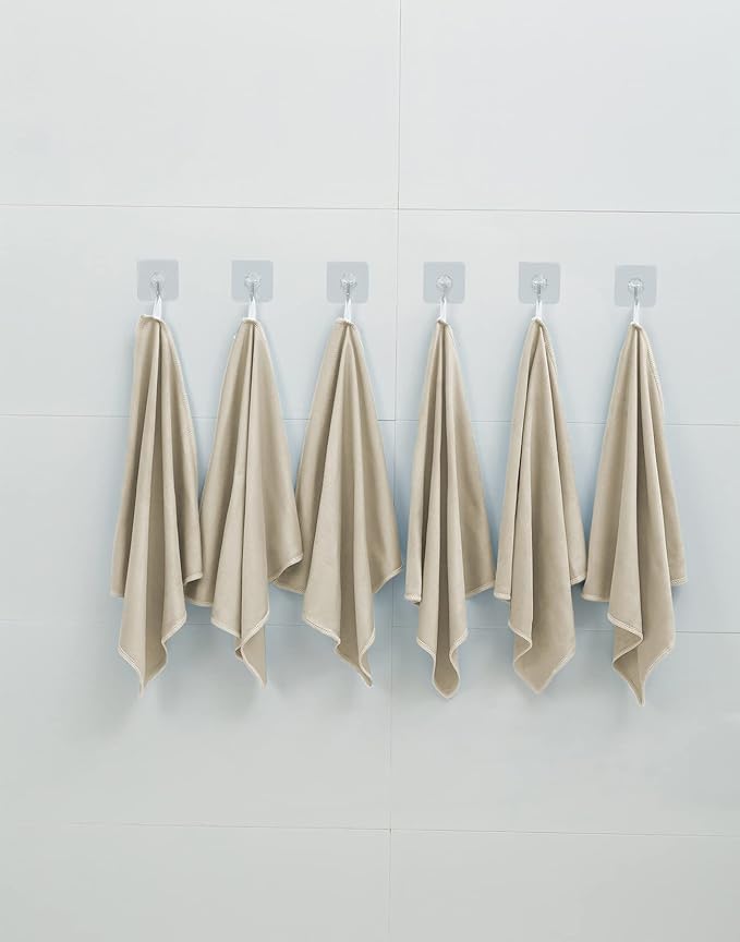 6 Pack Microfiber Glass Cleaning Cloth, 16 Inch X 16 Inch, Lint Free Quickly Clean Window, Glasses, Windshields, Mirrors, and Stainless Steel, Camel