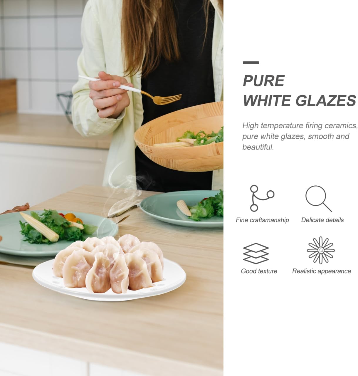 Cabilock Ceramic Steaming Plate 7.87 Inch White Steamer Tray for Dumplings Fish and Kitchen Cooking Essential