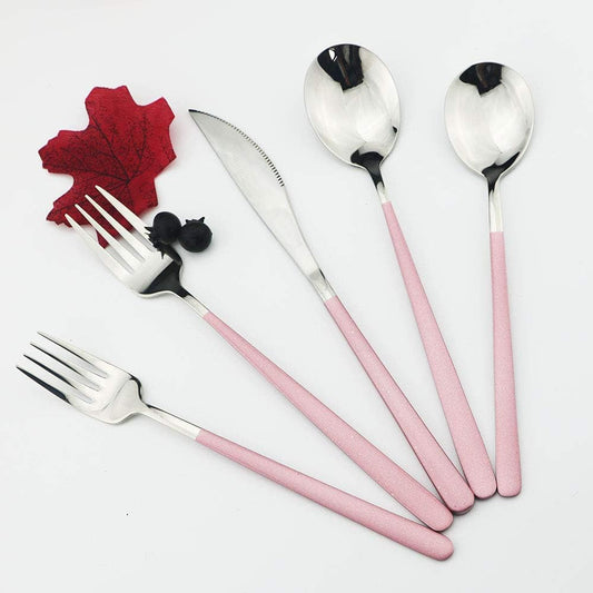 JASHII 20-Piece SUS304 Stainless Steel Flatware Set, Mirror Polishing Dinnerware Set Service for 4, Knife/Fork/Spoon/Dessert Spoon/Dessert Fork (Pink silver)