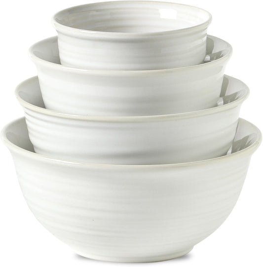 Hasense Ceramic Mixing Bowls, 2.1/1.5/1.0/0.5 Qt, Nesting Bowls for Cooking, Baking, Serving Dishes for Salad, Fruits, Popcorn, Dishwasher & Microwave Safe, Set of 4, Clay-Infused White