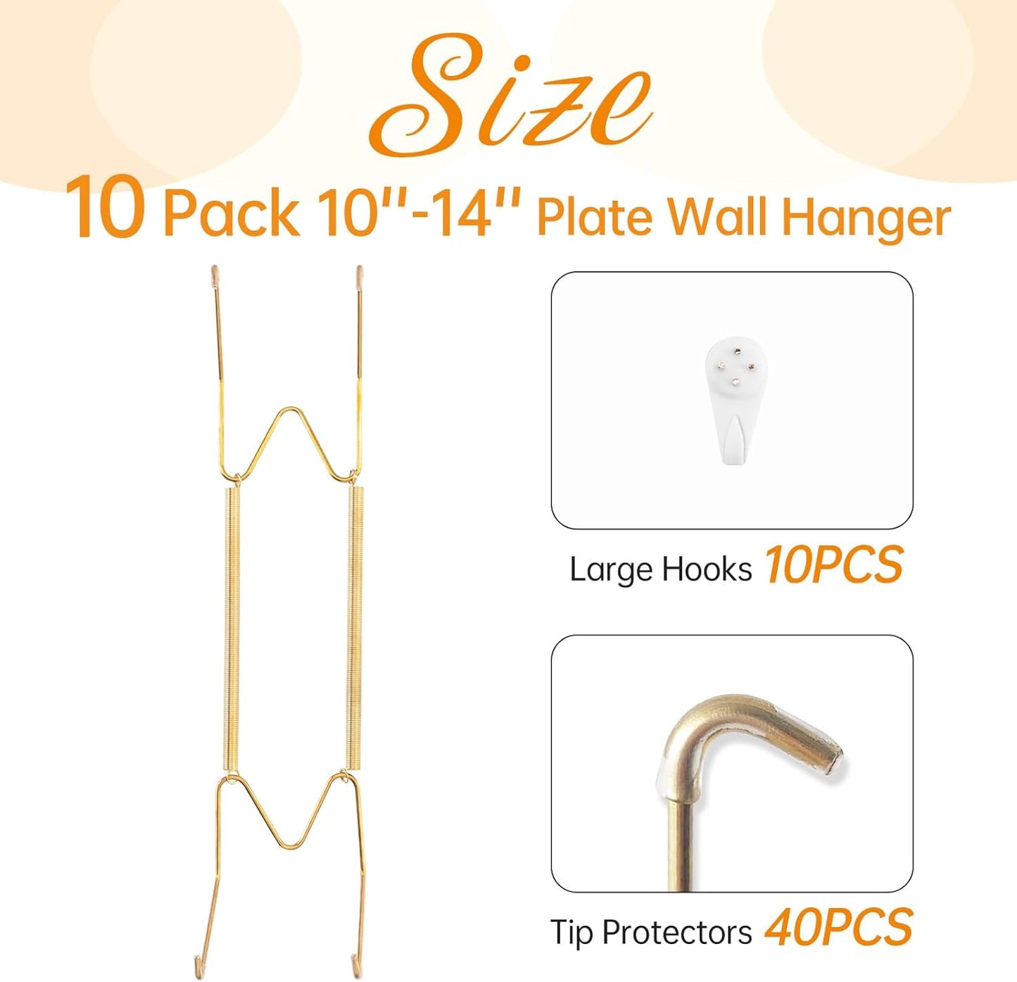 Bilillo 10 Pack Plate Hangers for the Wall, Suitable for 10-14 inch Art Plate, Invisible Heavy Duty Wire Plate Holder with Wall Hooks, Plate Hangers for Displaying Plates, Platter, Dish