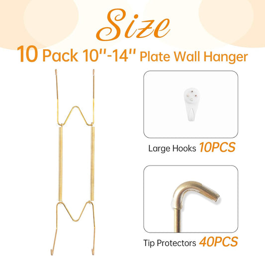 Bilillo 10 Pack Plate Hangers for the Wall, Suitable for 10-14 inch Art Plate, Invisible Heavy Duty Wire Plate Holder with Wall Hooks, Plate Hangers for Displaying Plates, Platter, Dish