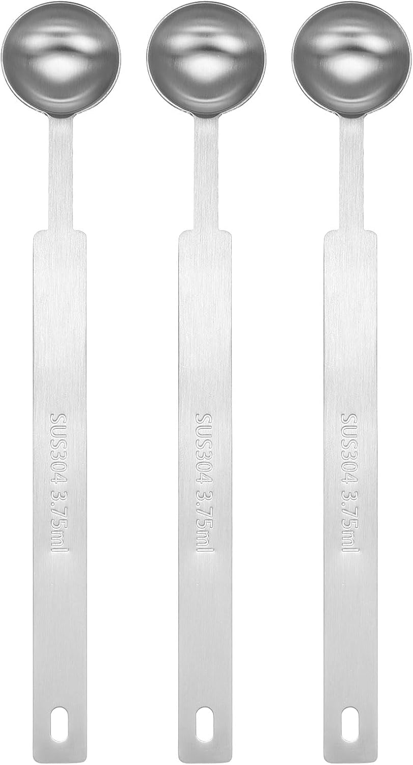 HARFINGTON 3pcs Single Measuring Spoon 3/4tsp (1/4tbsp, 3.75ml) Teaspoon/Tablespoon 430 Stainless Steel Single Tiny Square Bowl Measuring Spoon Long Handle Measure Scoop