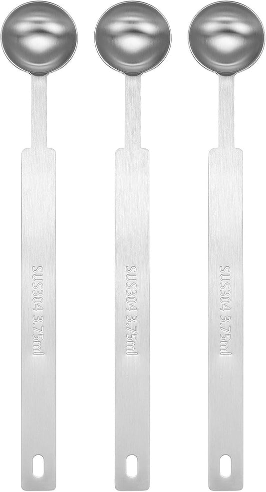 HARFINGTON 3pcs Single Measuring Spoon 3/4tsp (1/4tbsp, 3.75ml) Teaspoon/Tablespoon 430 Stainless Steel Single Tiny Square Bowl Measuring Spoon Long Handle Measure Scoop