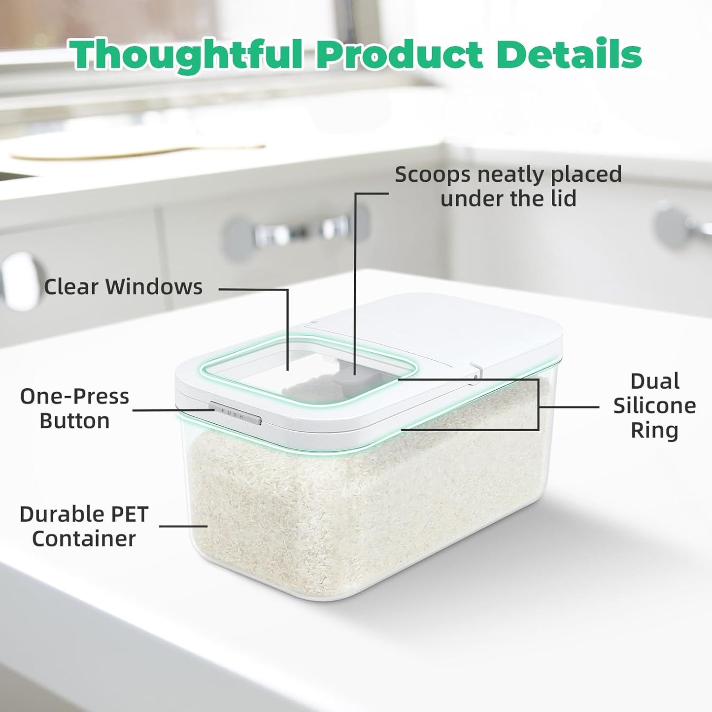 TBMax Rice Flour Storage Container with Automatic Flip-up Lid 13 Lbs | 6.5 Qt, Short and Narrow Food Storage Flour Bin for Kitchen Drwer Organization, Pet Dog Cat Food Storage Container